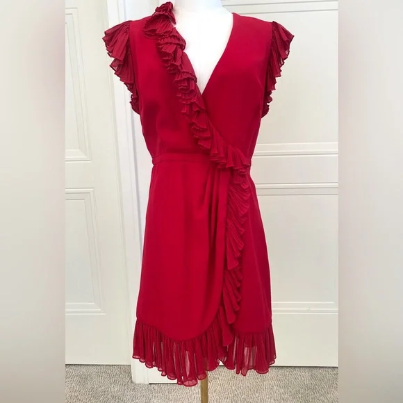 Jill Stuart Red Ruffle Wrap Dress Size 6 Cocktail Evening Party - Picture 1 of 10